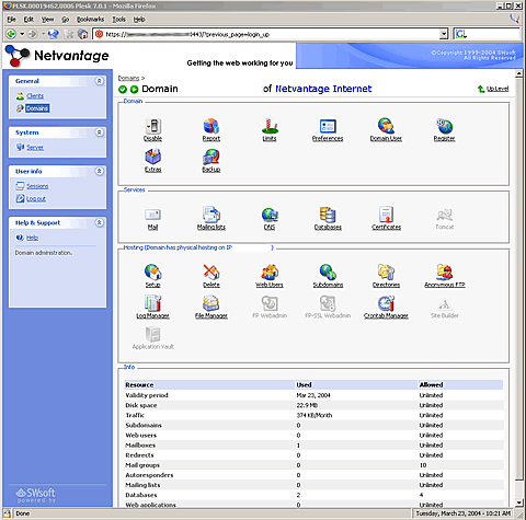 Preview of the Netvantage Control Panel for administering your site.